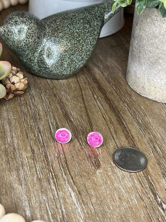 Hot Pink Lace Embossed Stud Earrings