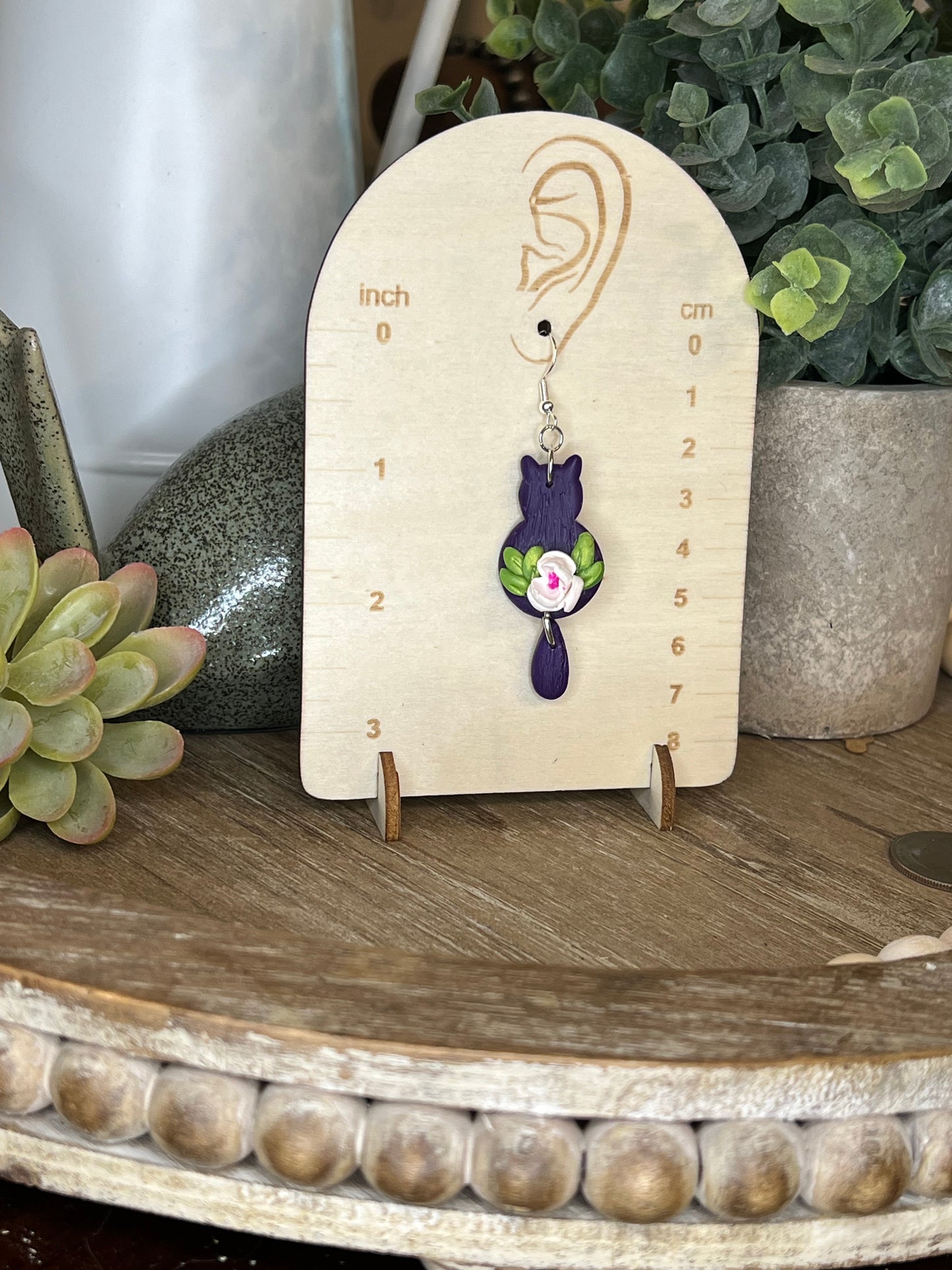 Flower Cat Dangle Earrings