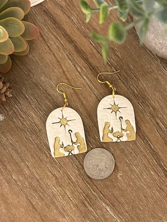 Paved Stone Christmas Nativity Dangle Earrings