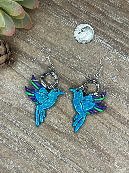 Blue Hummingbird Dangle Earrings