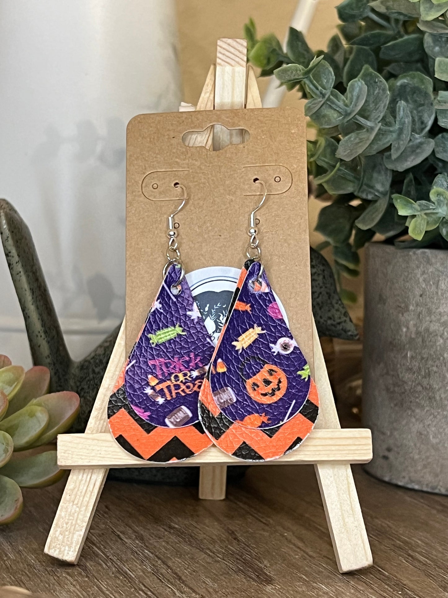 Faux leather/vinyl Purple Halloween Dangle Earrings