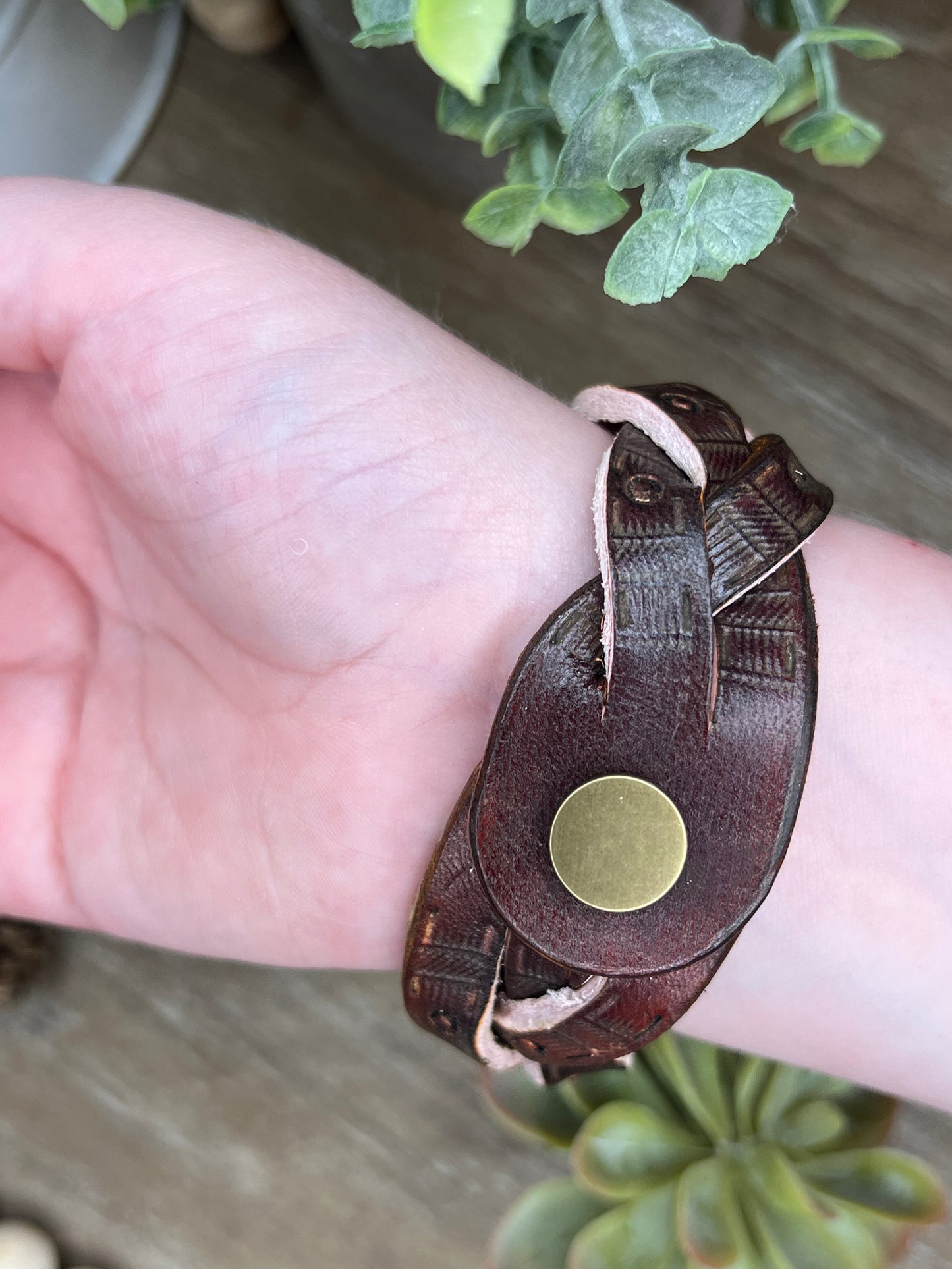 Genuine Leather 1 inch inch Darker brown Braided Bracelet