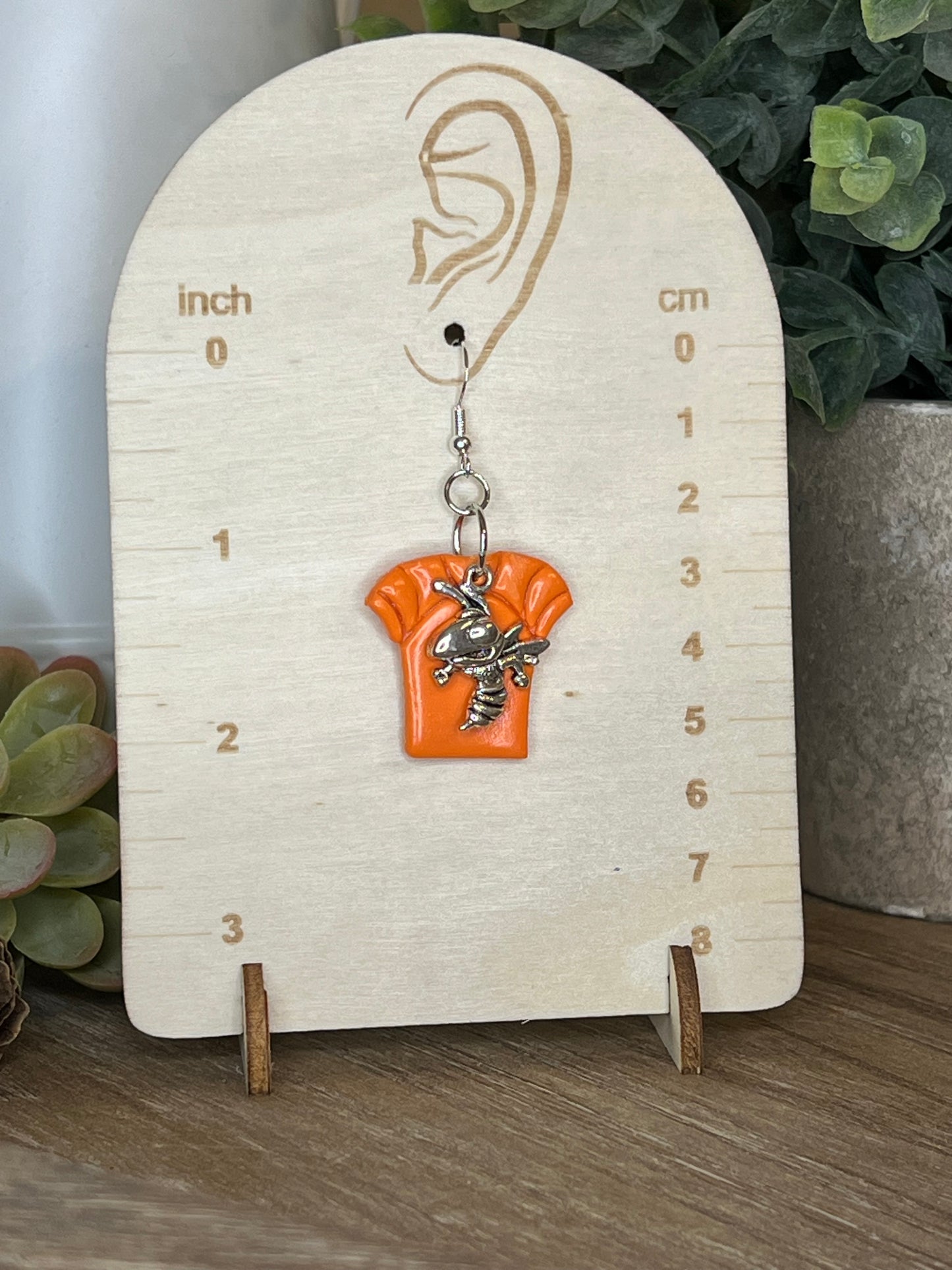 Orange Jersey with Yellowjacket Charm Hook Earrings