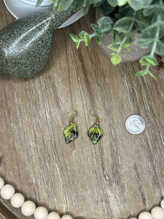 Lime Green, Black, and Silver Dangle Earrings