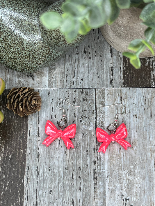 Pink Bow Dangle Earrings