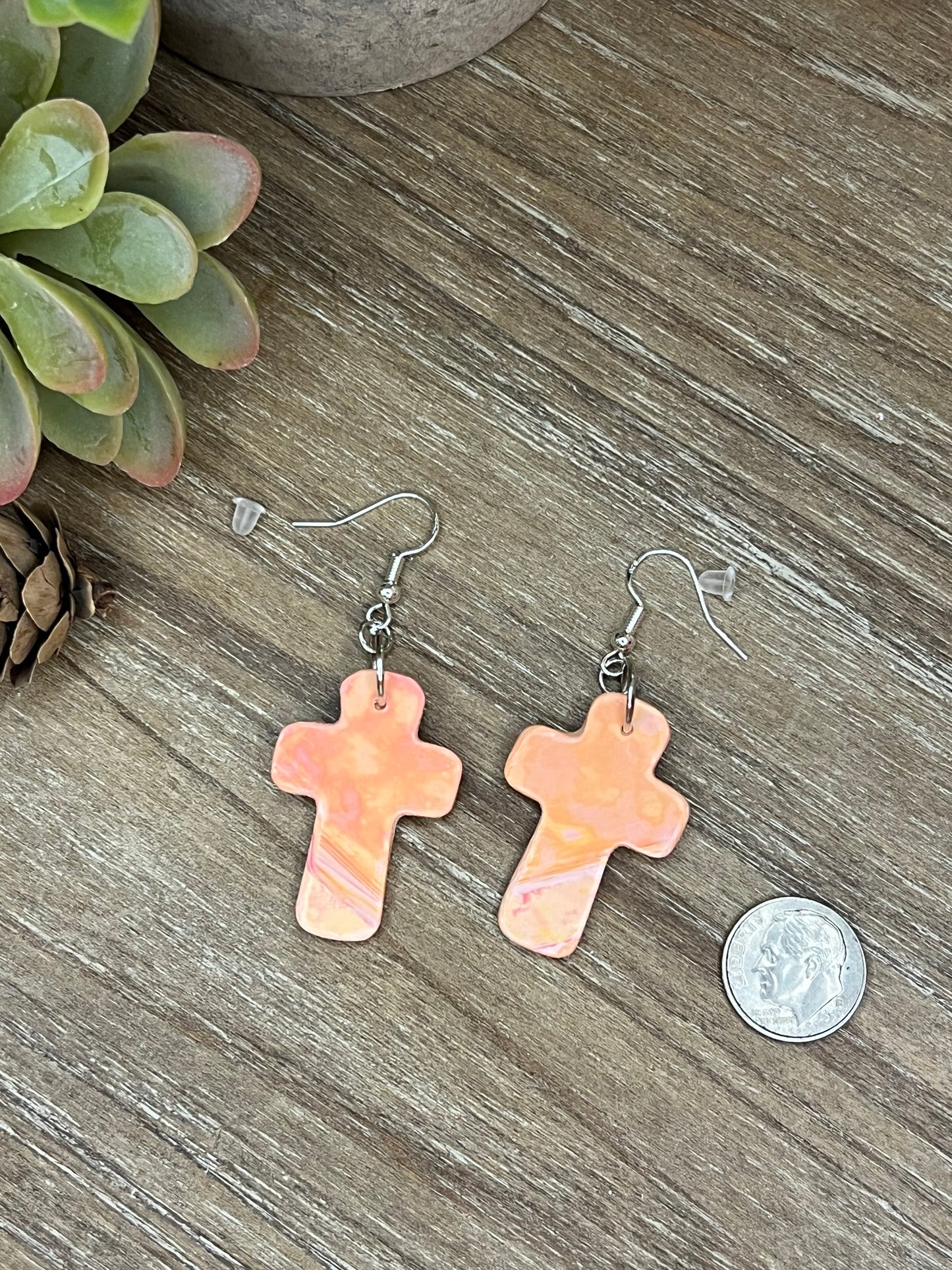 Peach Ombre Cross Earrings