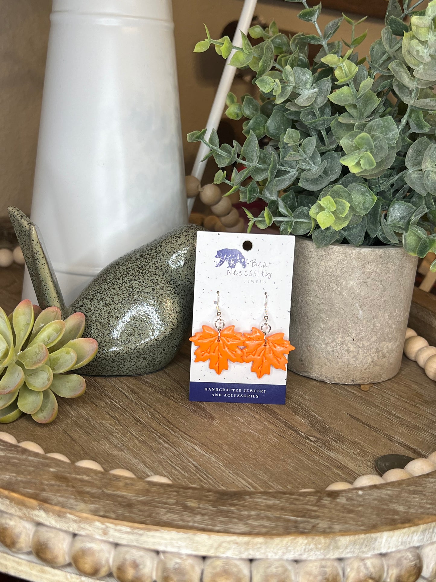 Large Orange Leaf Earrings