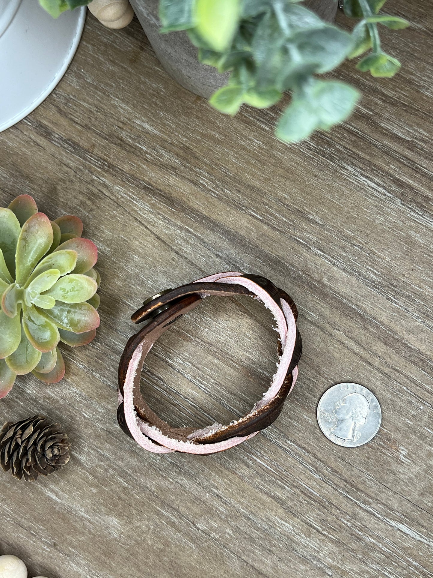 Genuine Leather 1 inch inch Darker brown Braided Bracelet