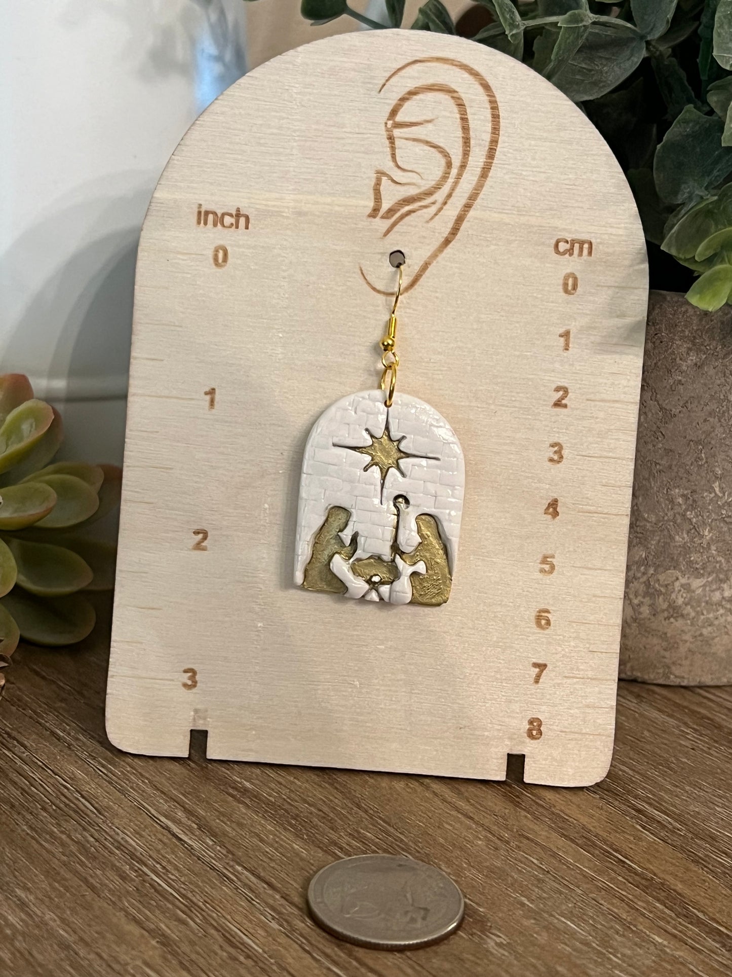 Paved Stone Christmas Nativity Dangle Earrings