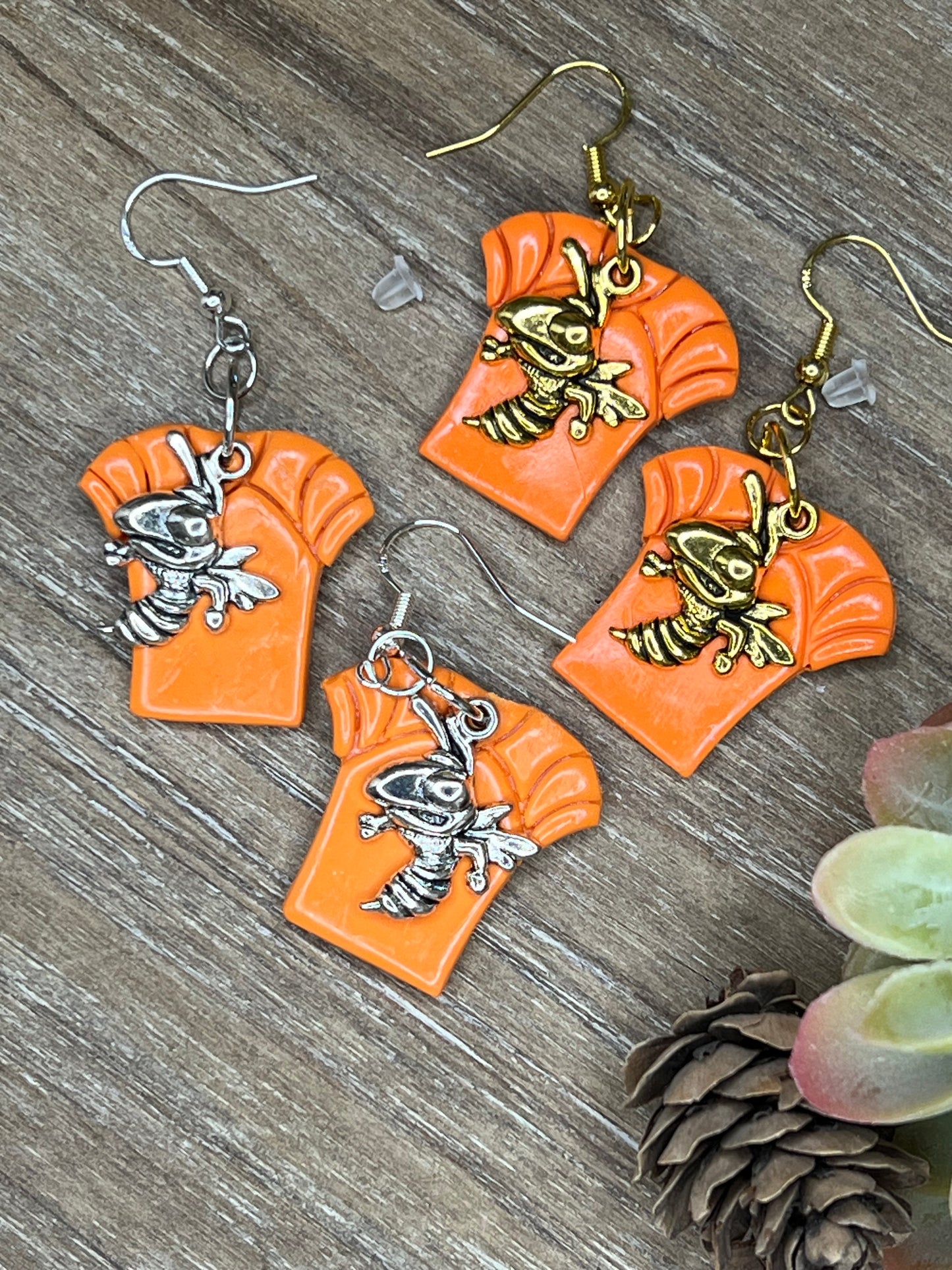 Orange Jersey with Yellowjacket Charm Hook Earrings