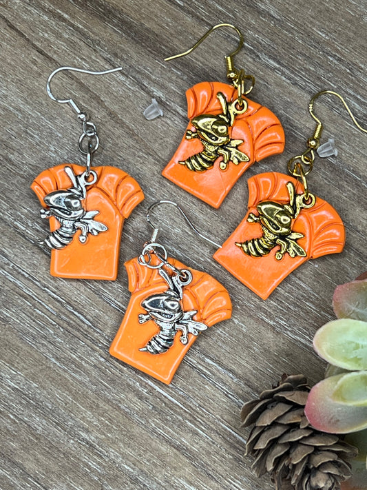 Orange Jersey with Yellowjacket Charm Hook Earrings