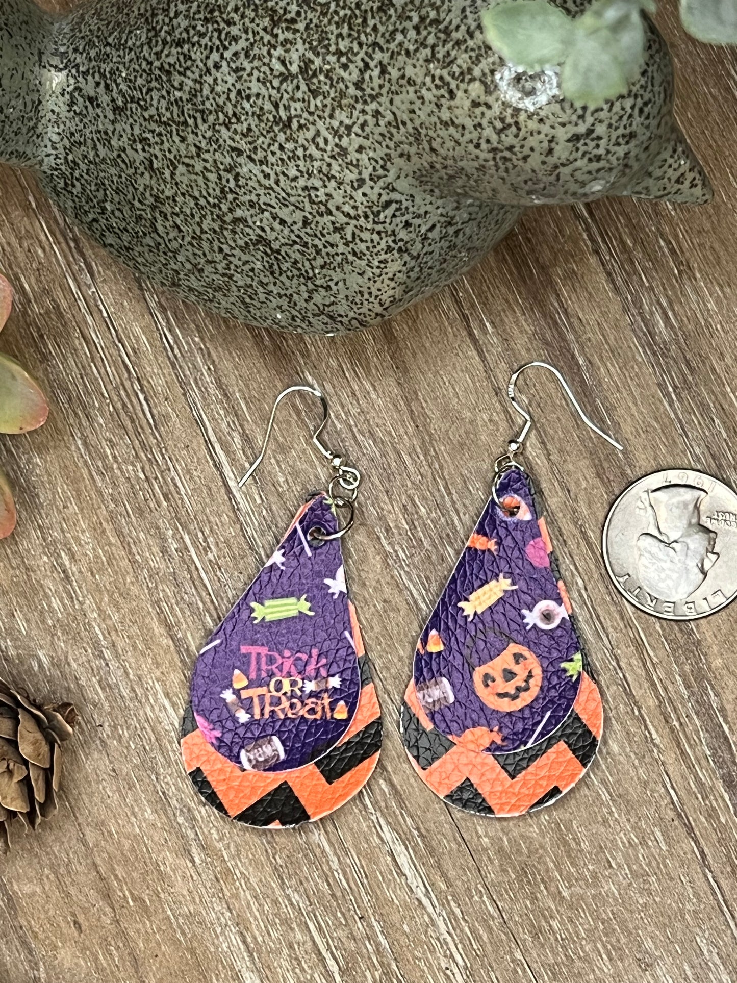 Faux leather/vinyl Purple Halloween Dangle Earrings