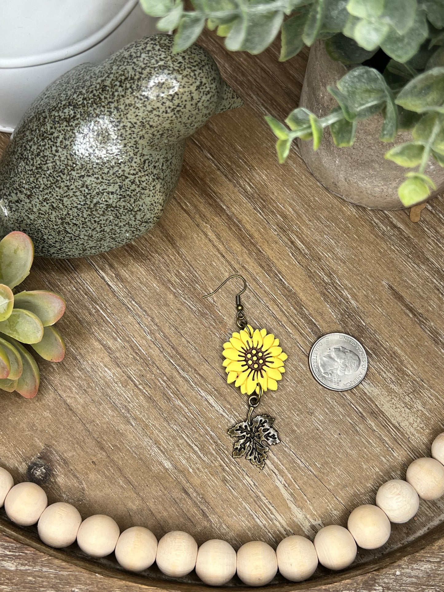 Sunflower and Leaf Earrings