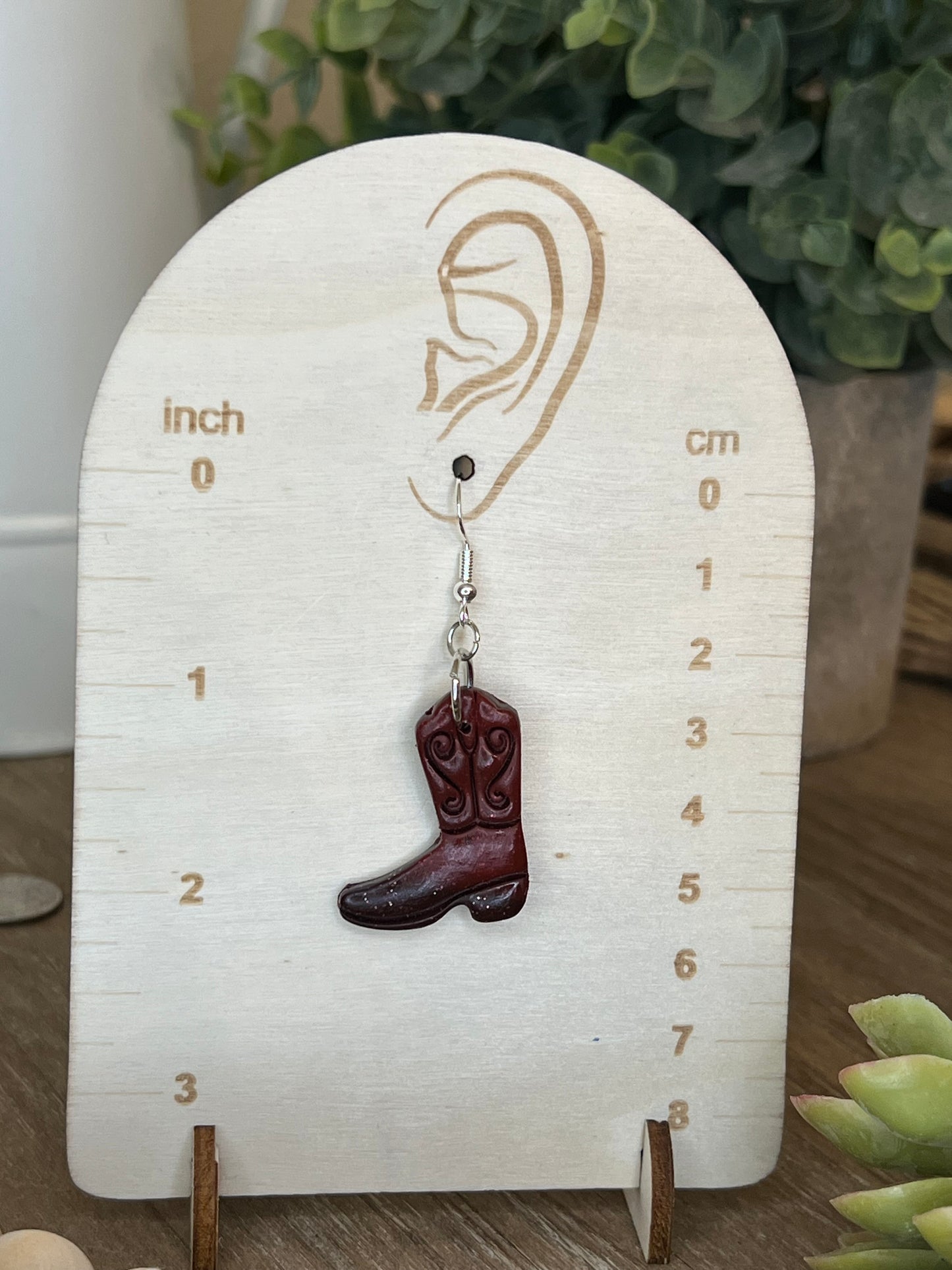 Dark Red and Black Ombré Cowboy Boot Earrings