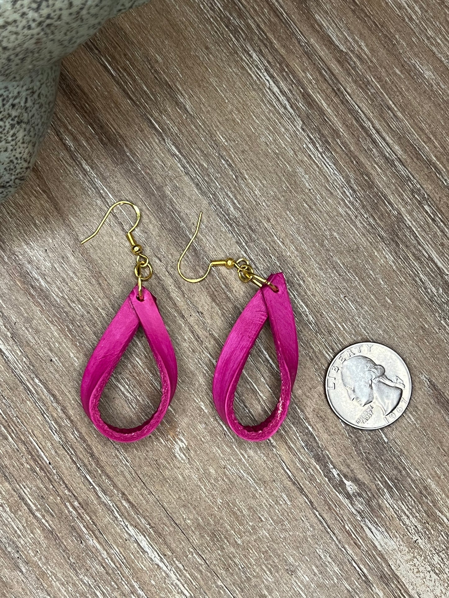 Genuine Leather Fuchsia Dangle Earring