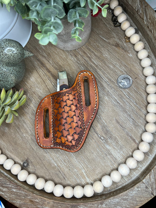 Genuine Leather Hand Tooled and Stitched Upright Pocket Knife Sheath