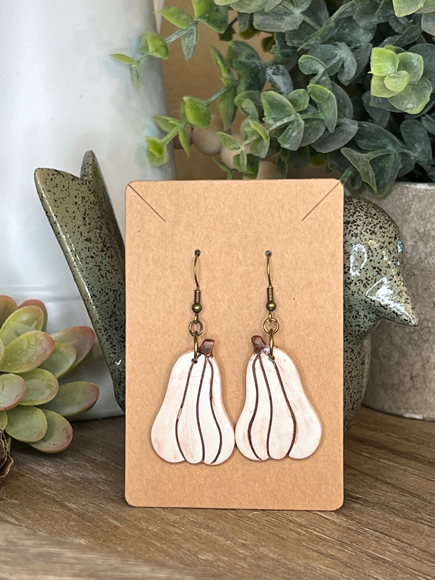 Bronze Accented White Pumpkin Hook Earrings