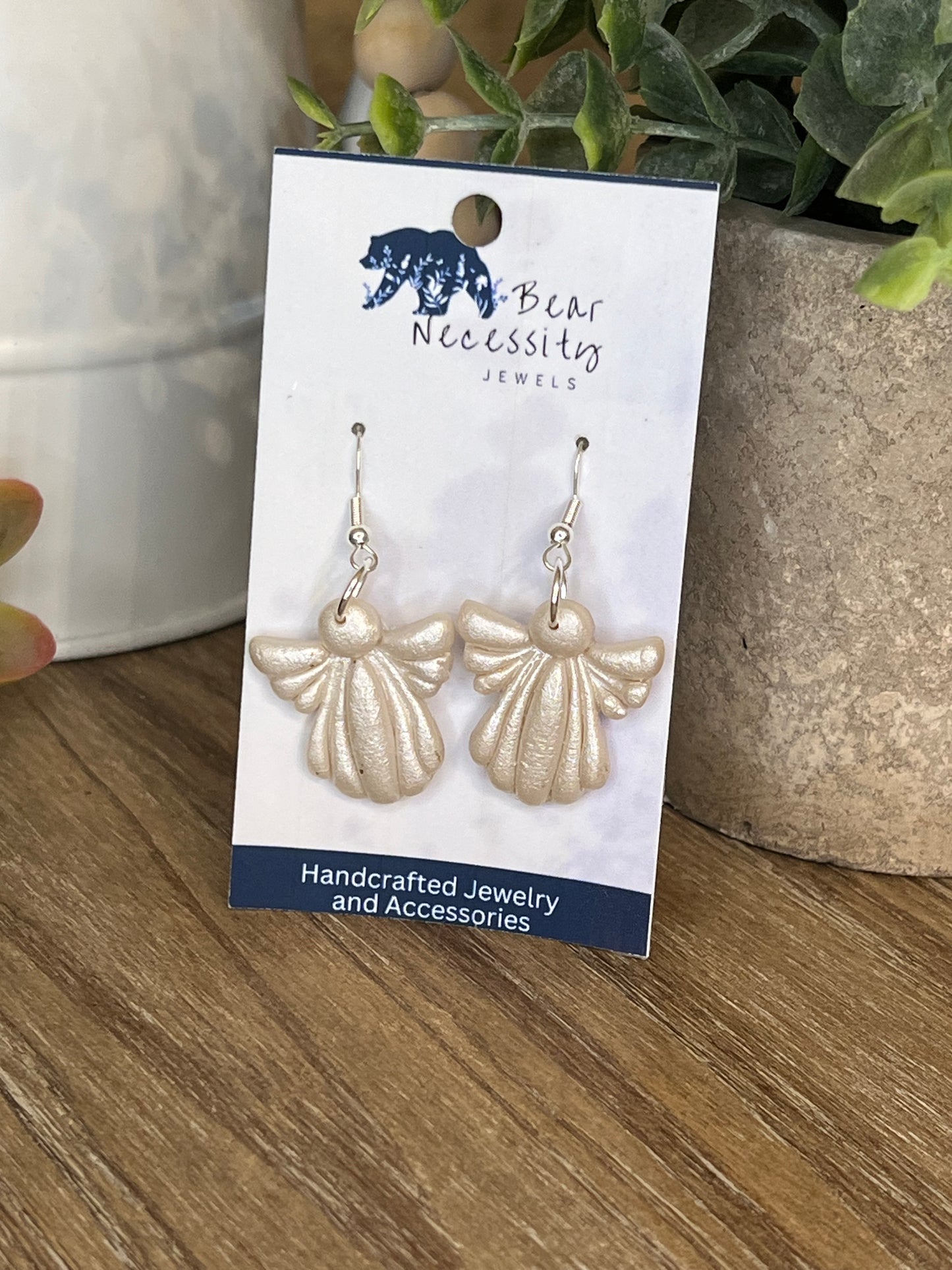 White and White Angel Dangle Earrings