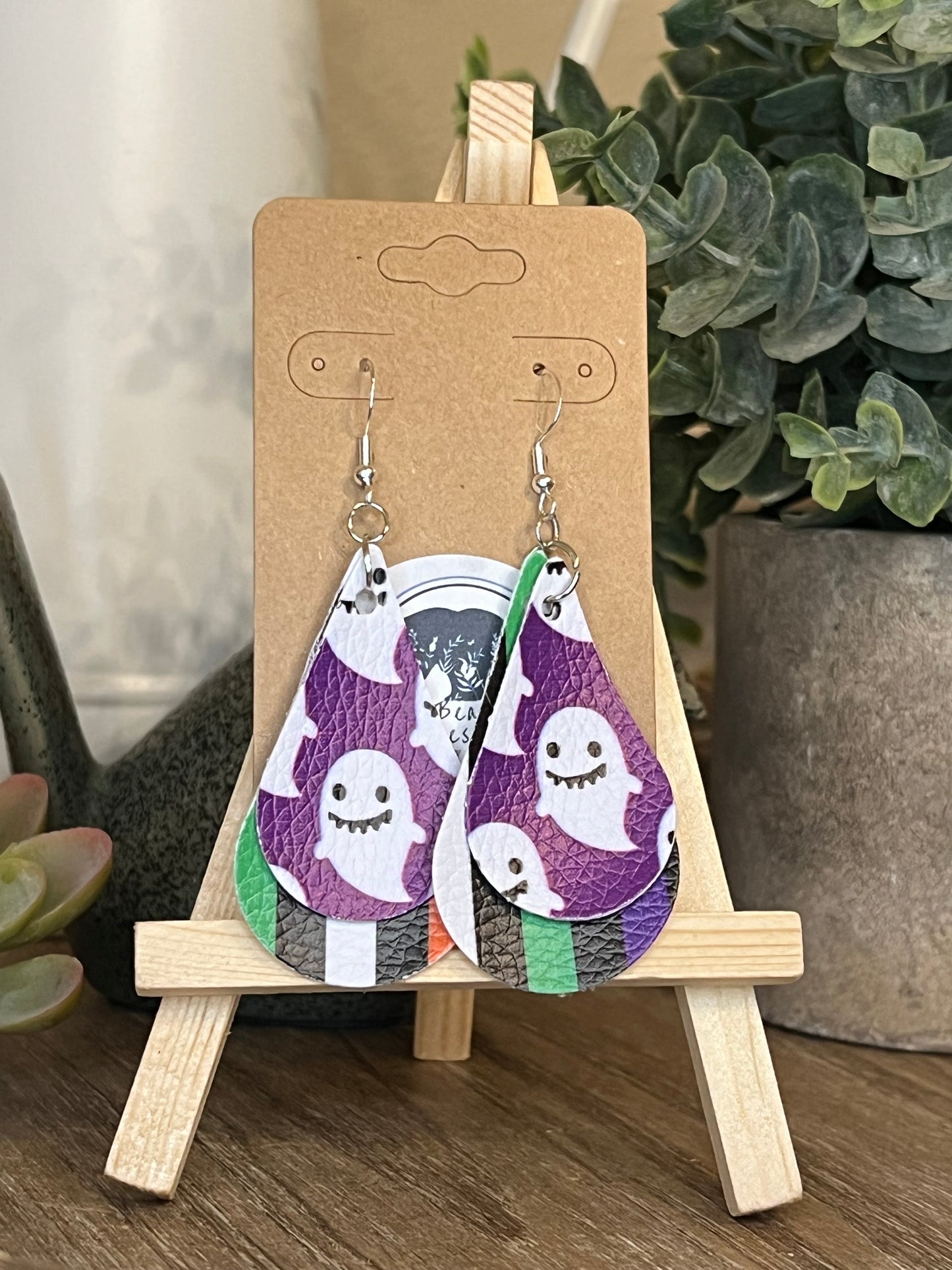 Faux leather/vinyl Halloween Ghost Dangle Earrings