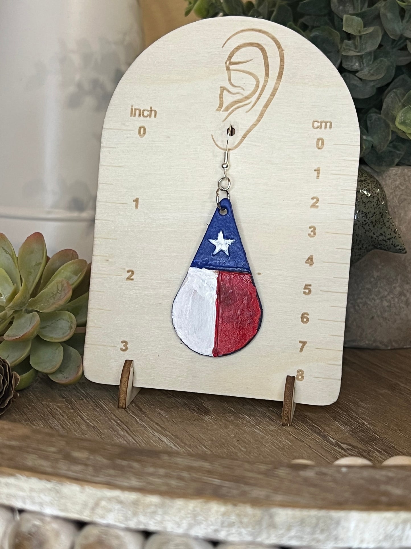 Genuine Leather Hand Painted Texas Star Dangle Earring