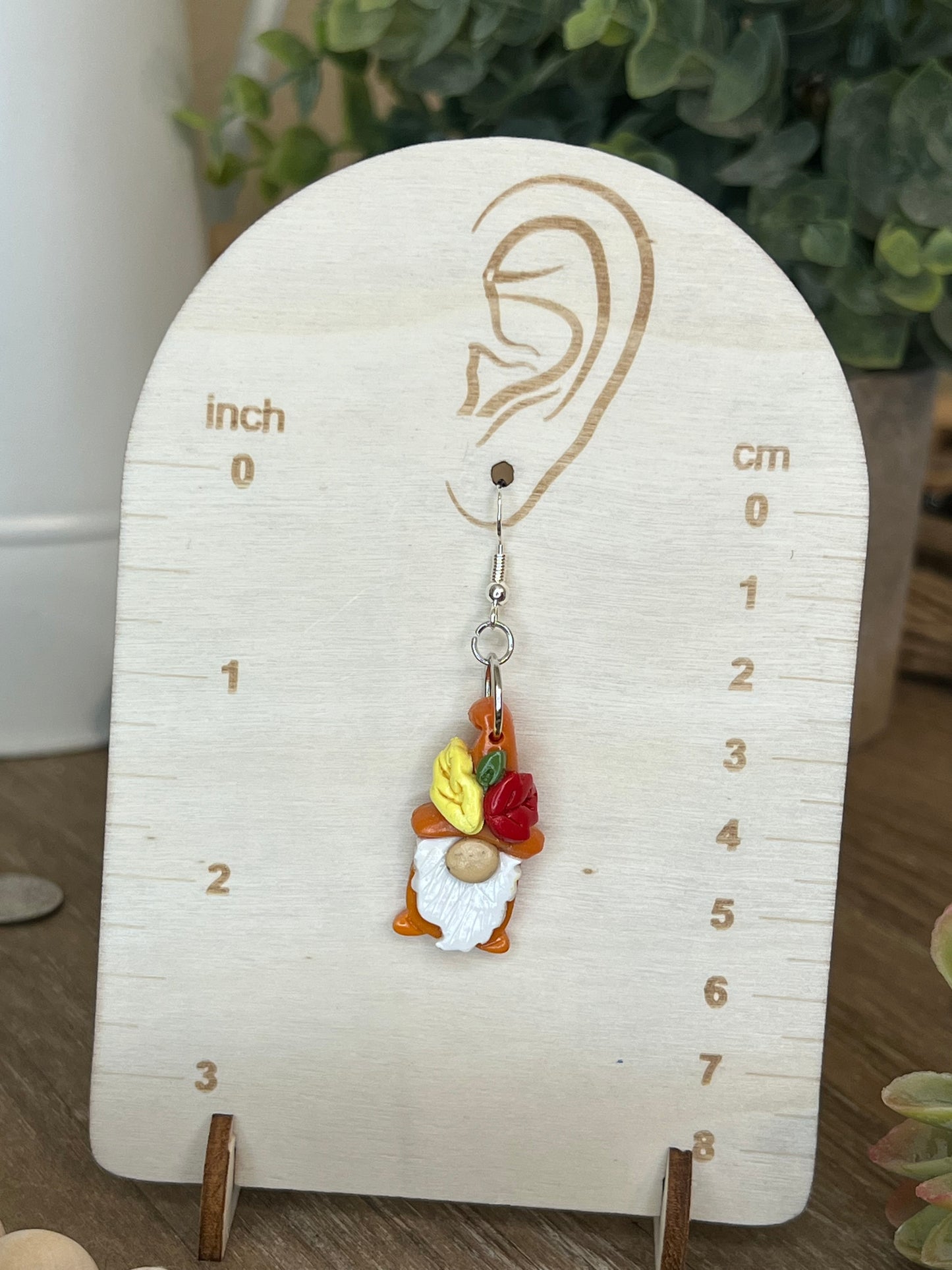 Fall Leaf Gnome Dangle Earrings - Maroon