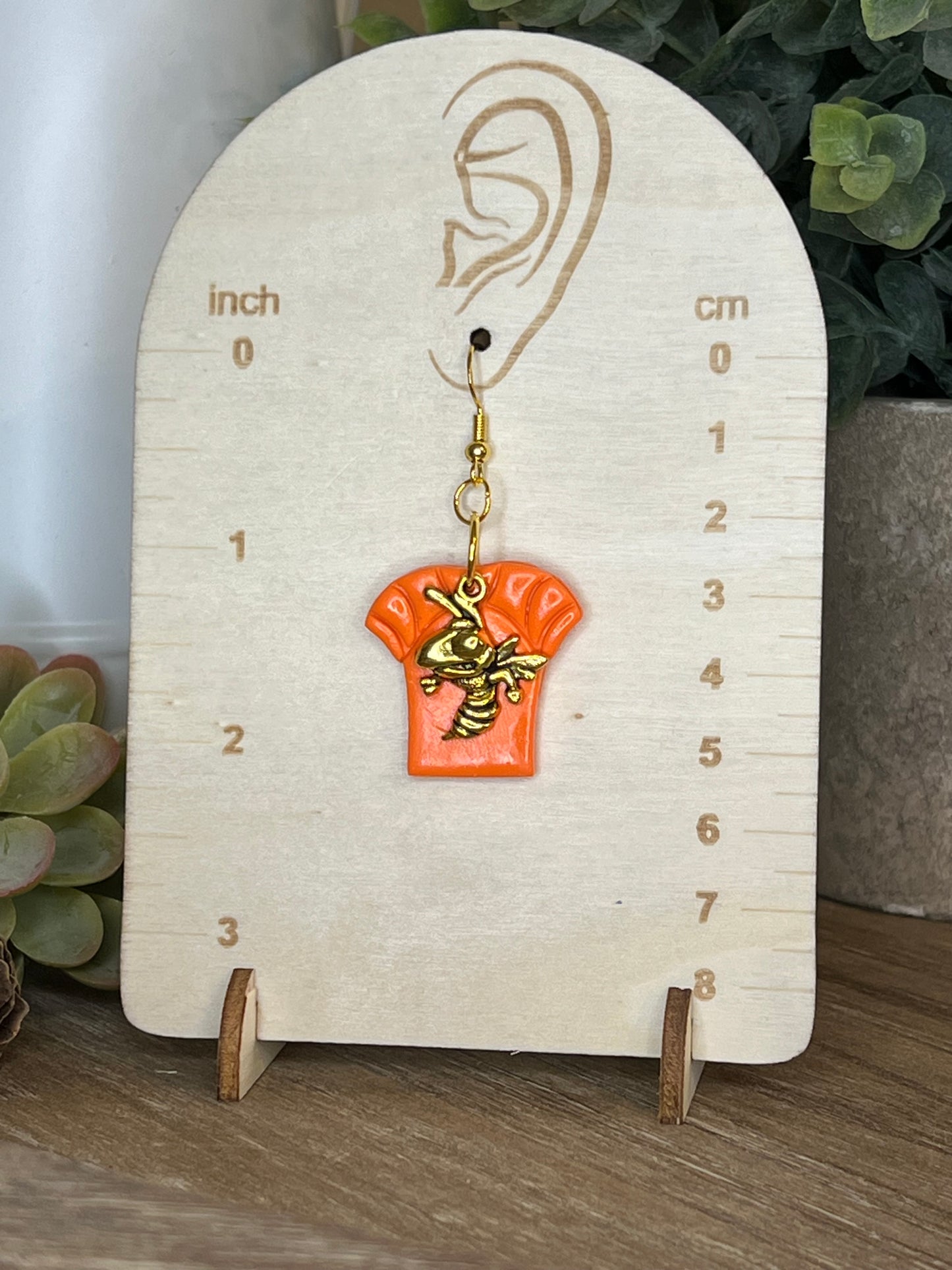 Orange Jersey with Yellowjacket Charm Hook Earrings