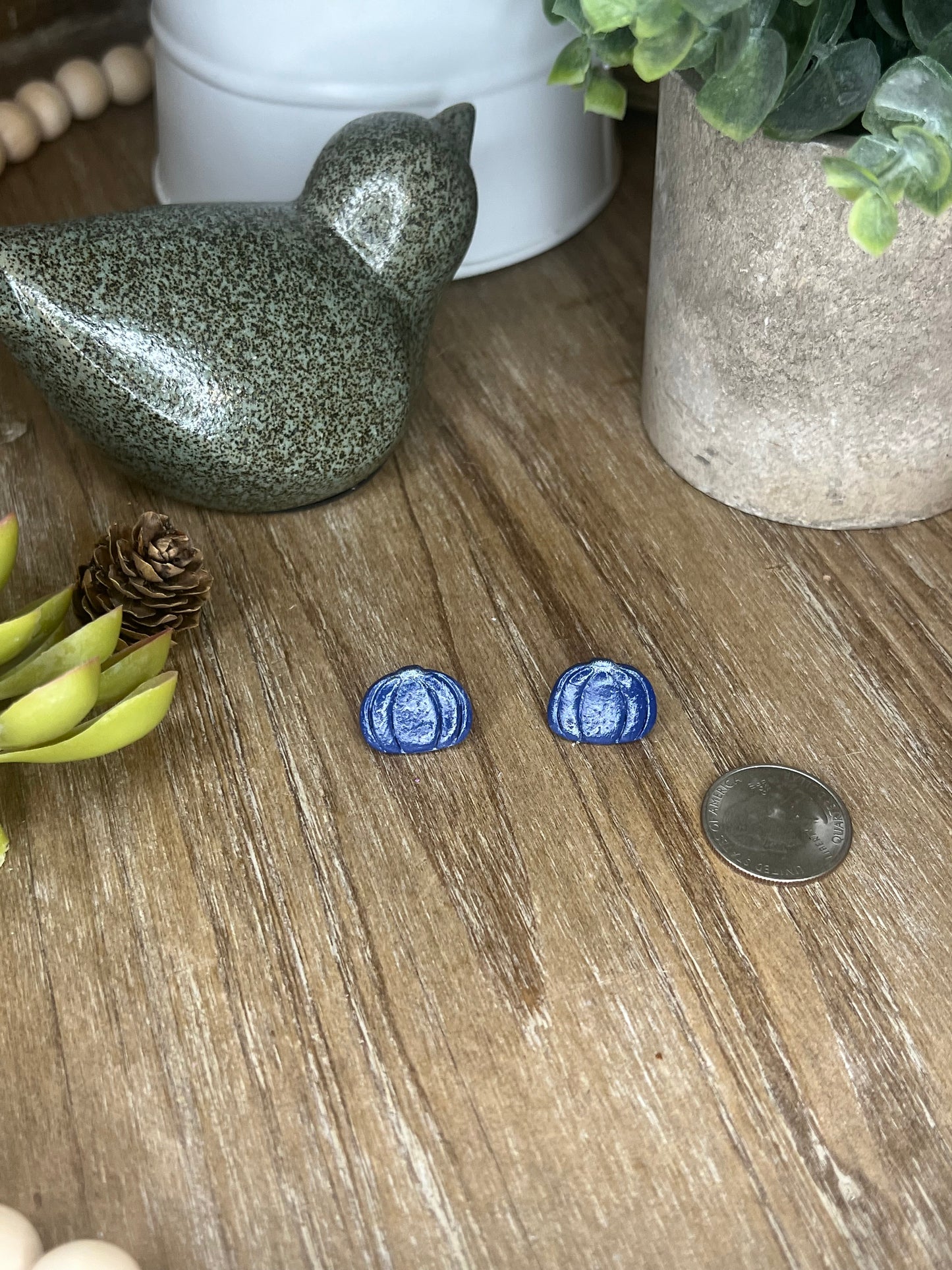 Navy Pumpkin Stud Earrings