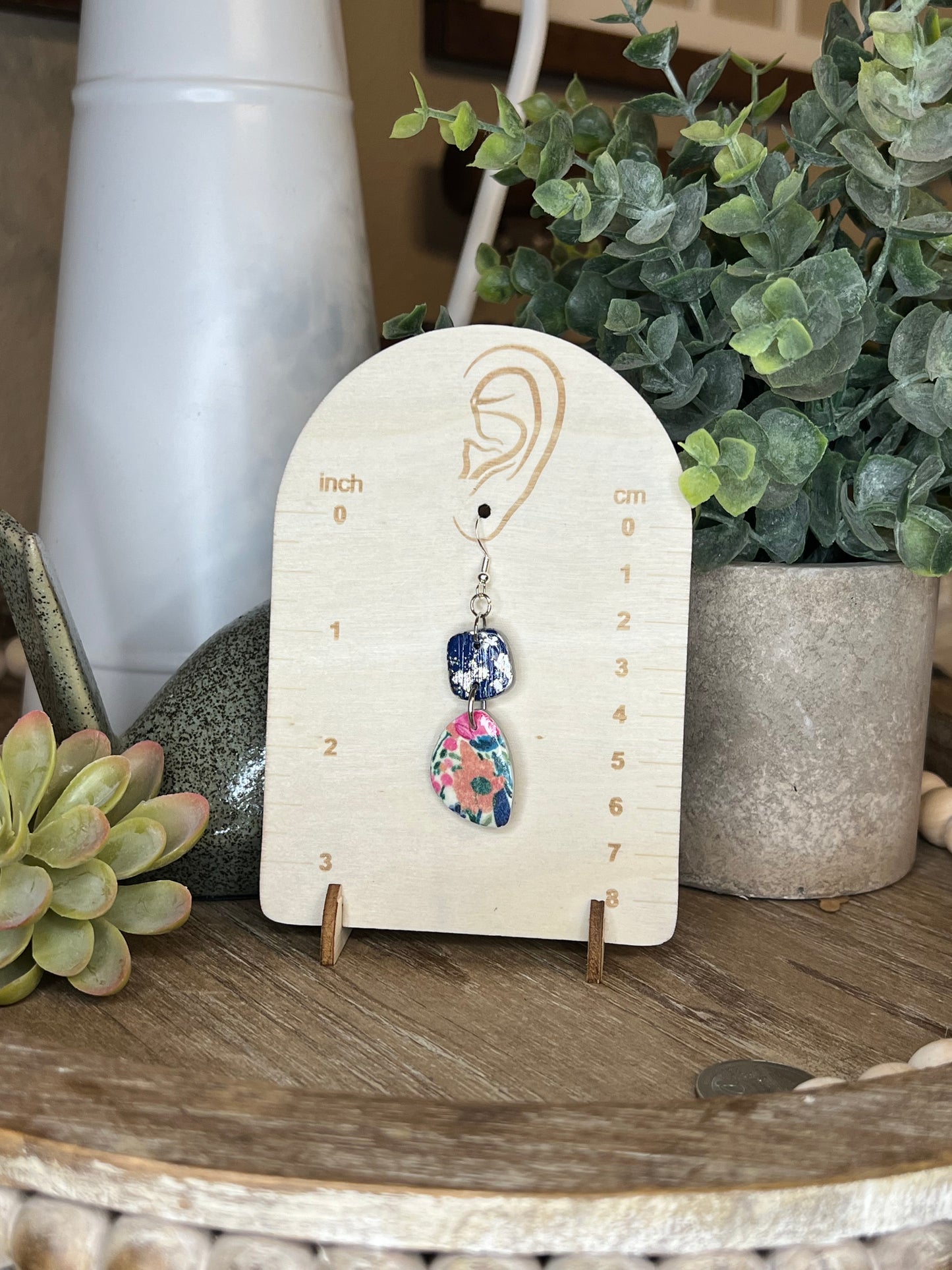 Navy Floral Earrings