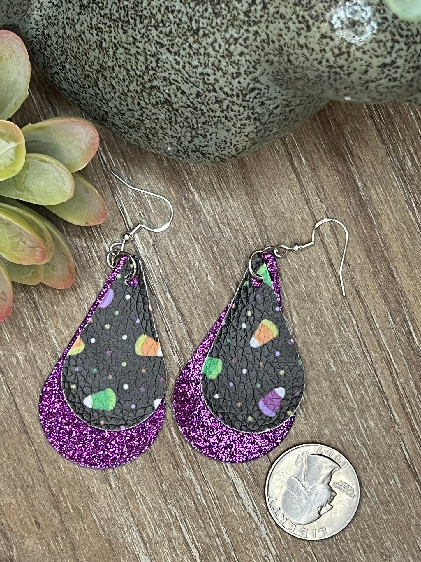 Faux leather/vinyl Halloween Candy Corn Dangle Earrings