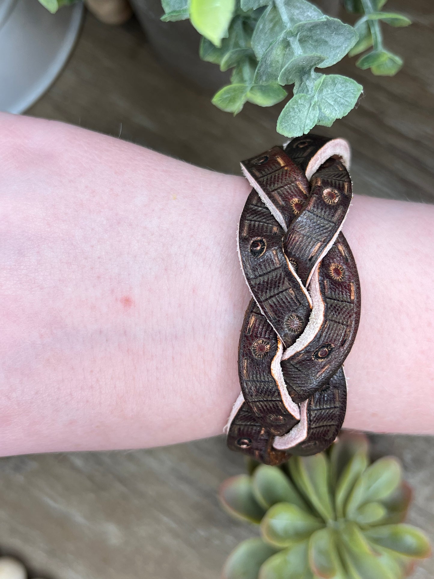 Genuine Leather 1 inch inch Darker brown Braided Bracelet