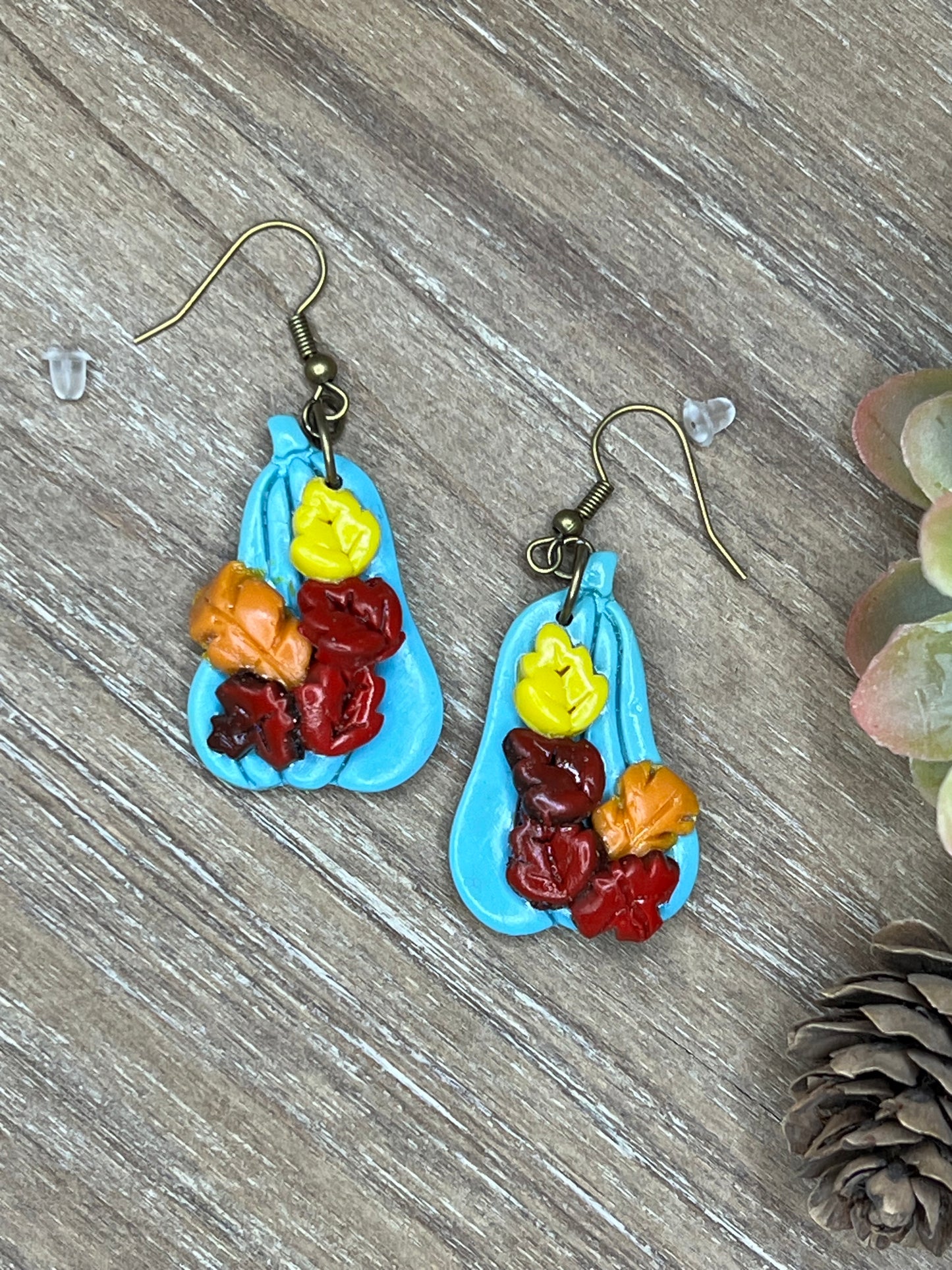 Fall Leaf Turquoise Pumpkin Dangle Earrings