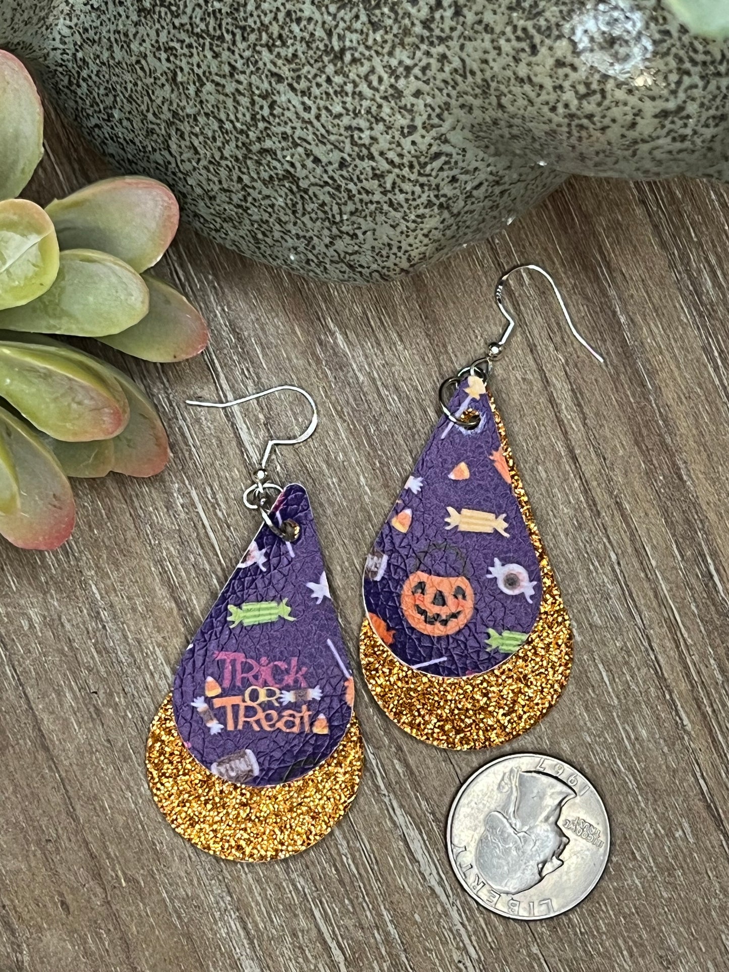 Faux leather/vinyl Purple Halloween Dangle Earrings