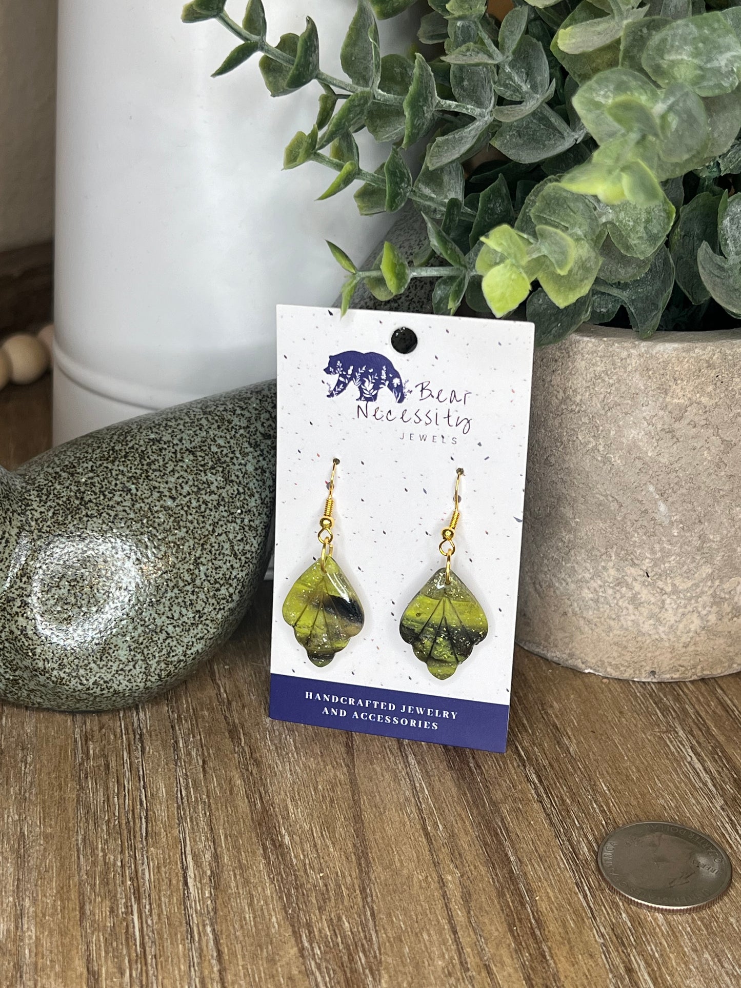 Lime Green, Black, and Silver Dangle Earrings