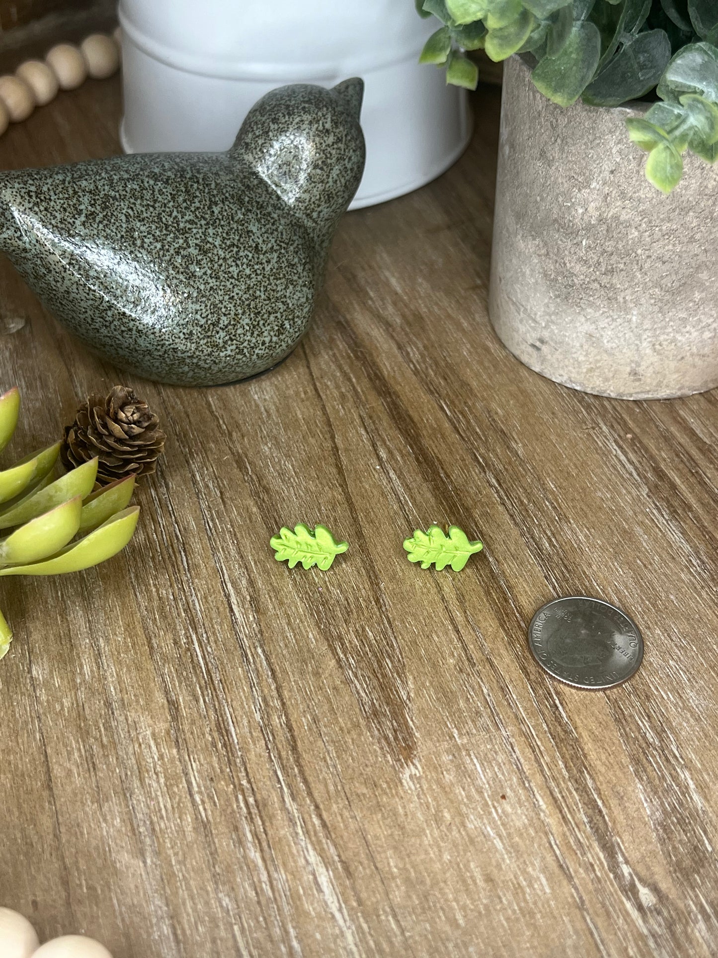 Green Leaf Stud Earrings (Design # 1)