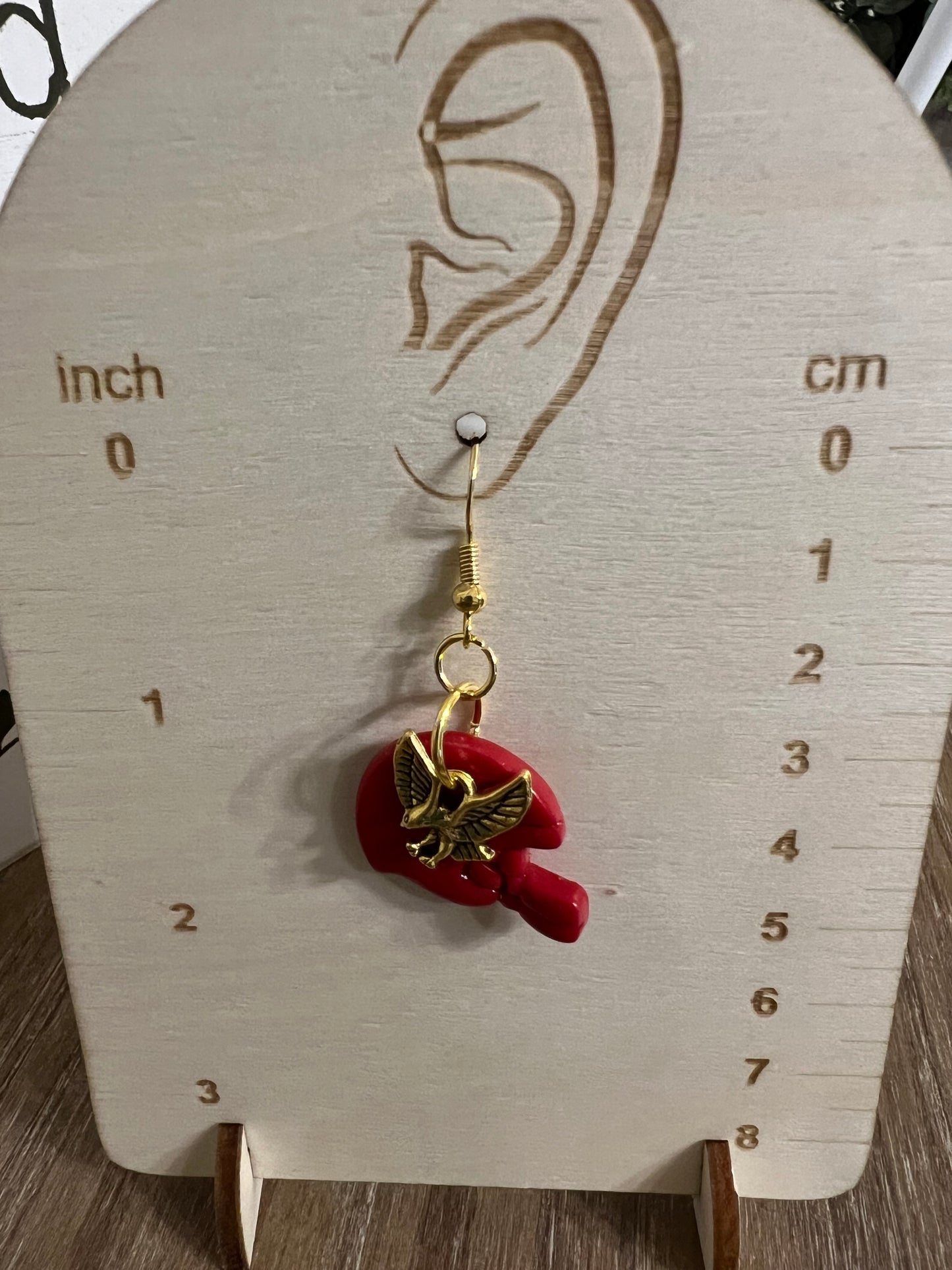 Red Helmet with Hawk Charm Hook Earrings