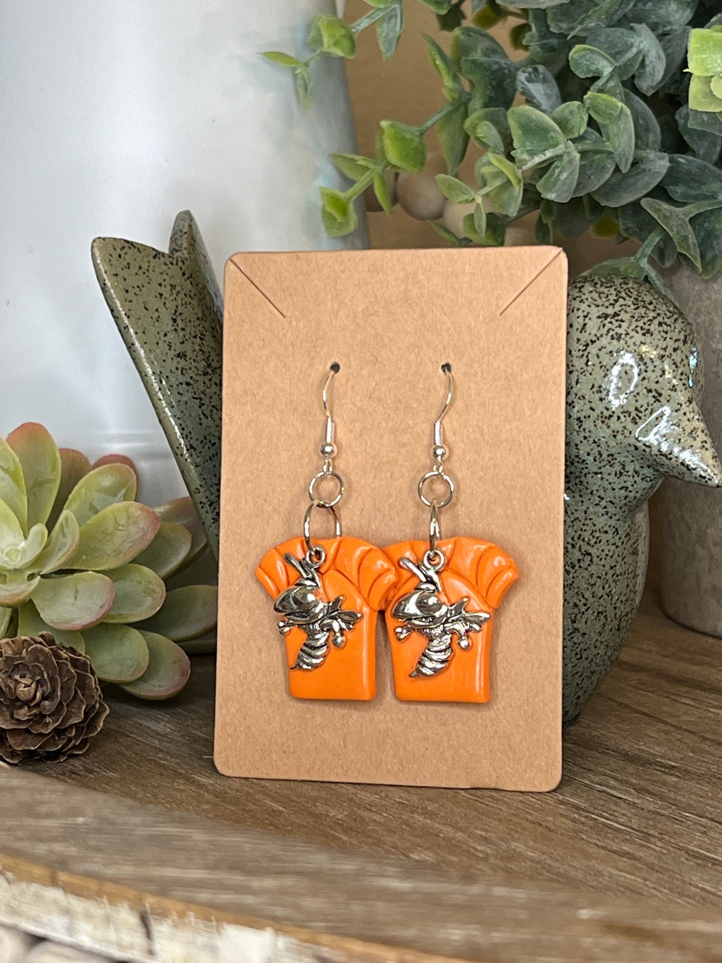 Orange Jersey with Yellowjacket Charm Hook Earrings