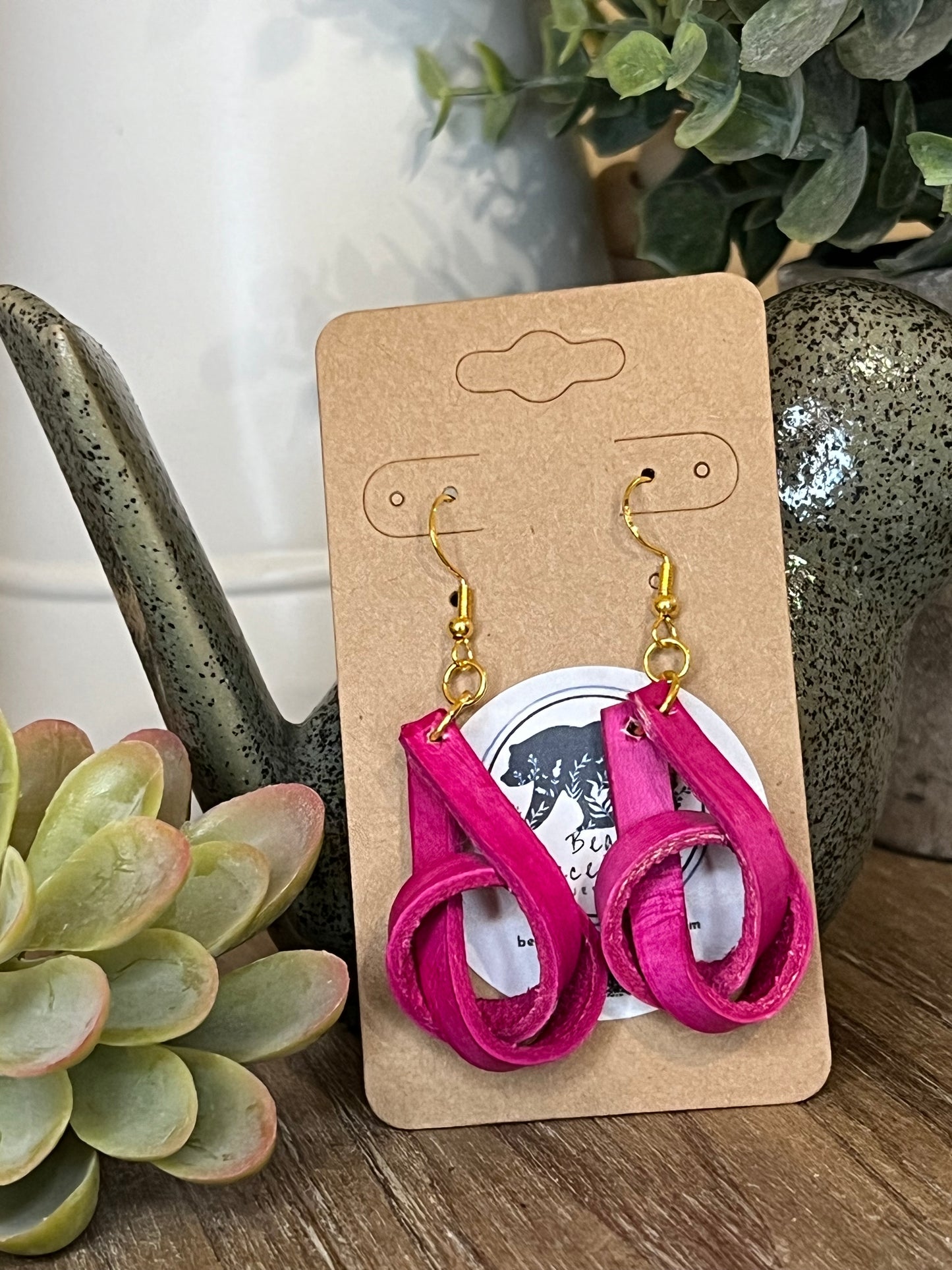 Genuine Leather Fuchsia Medium Knot Dangle Earring