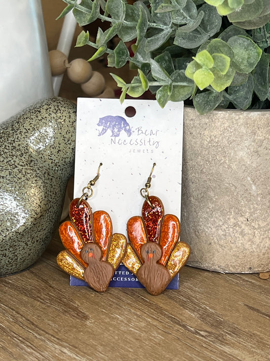 Large Colorful Turkey Earrings