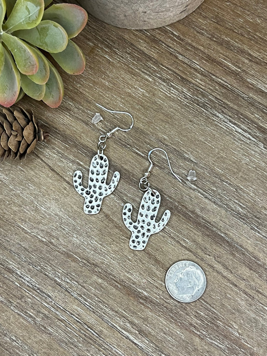 Silver Hammeted Cactus Earrings