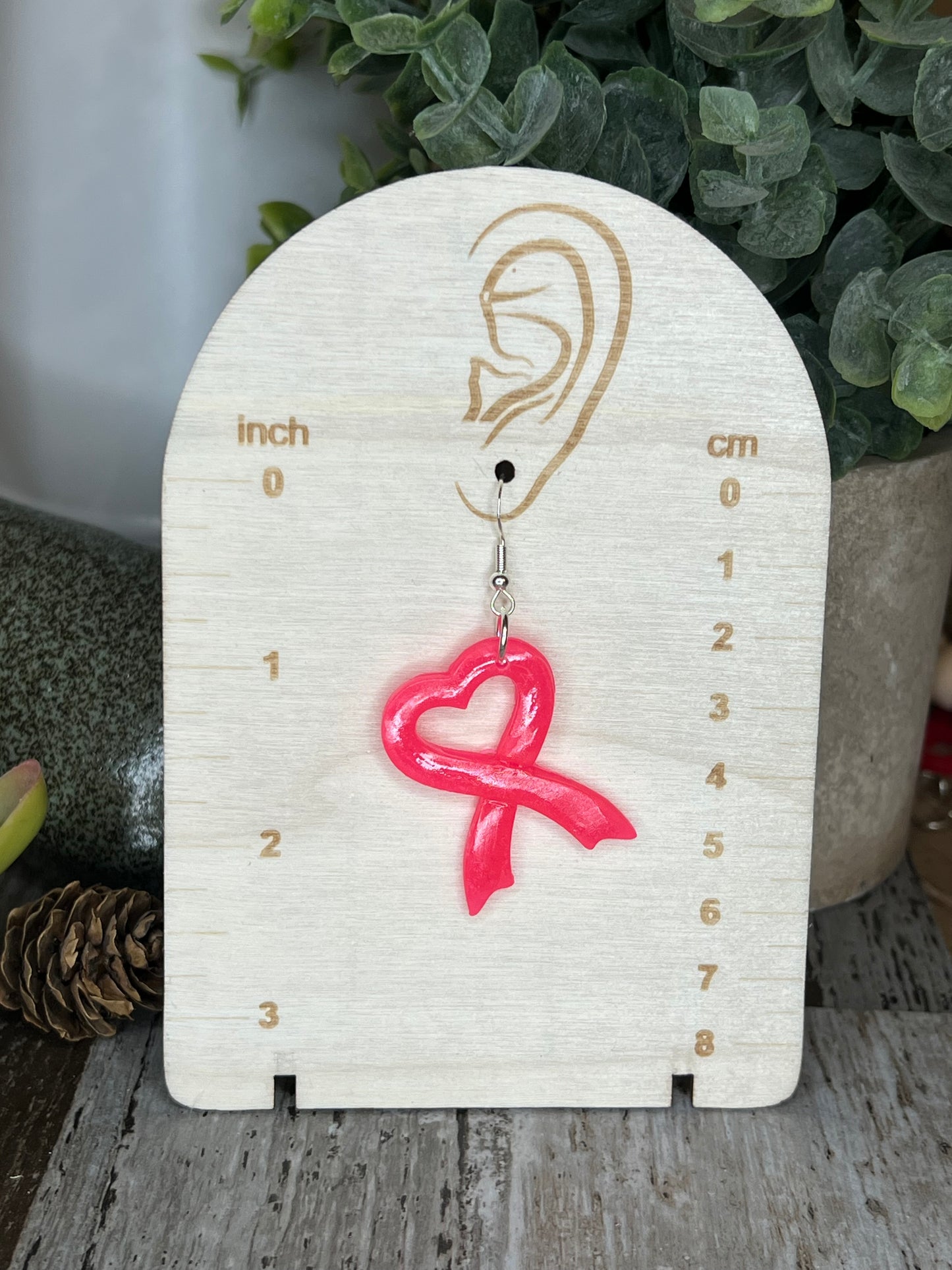 Pink Heart Ribbon Earrings