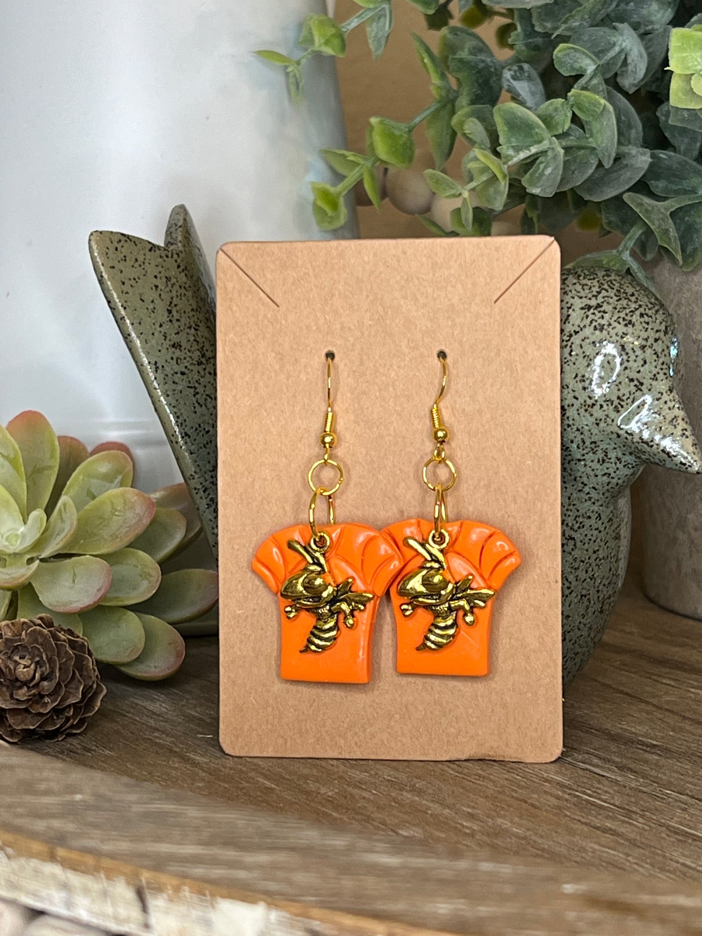 Orange Jersey with Yellowjacket Charm Hook Earrings