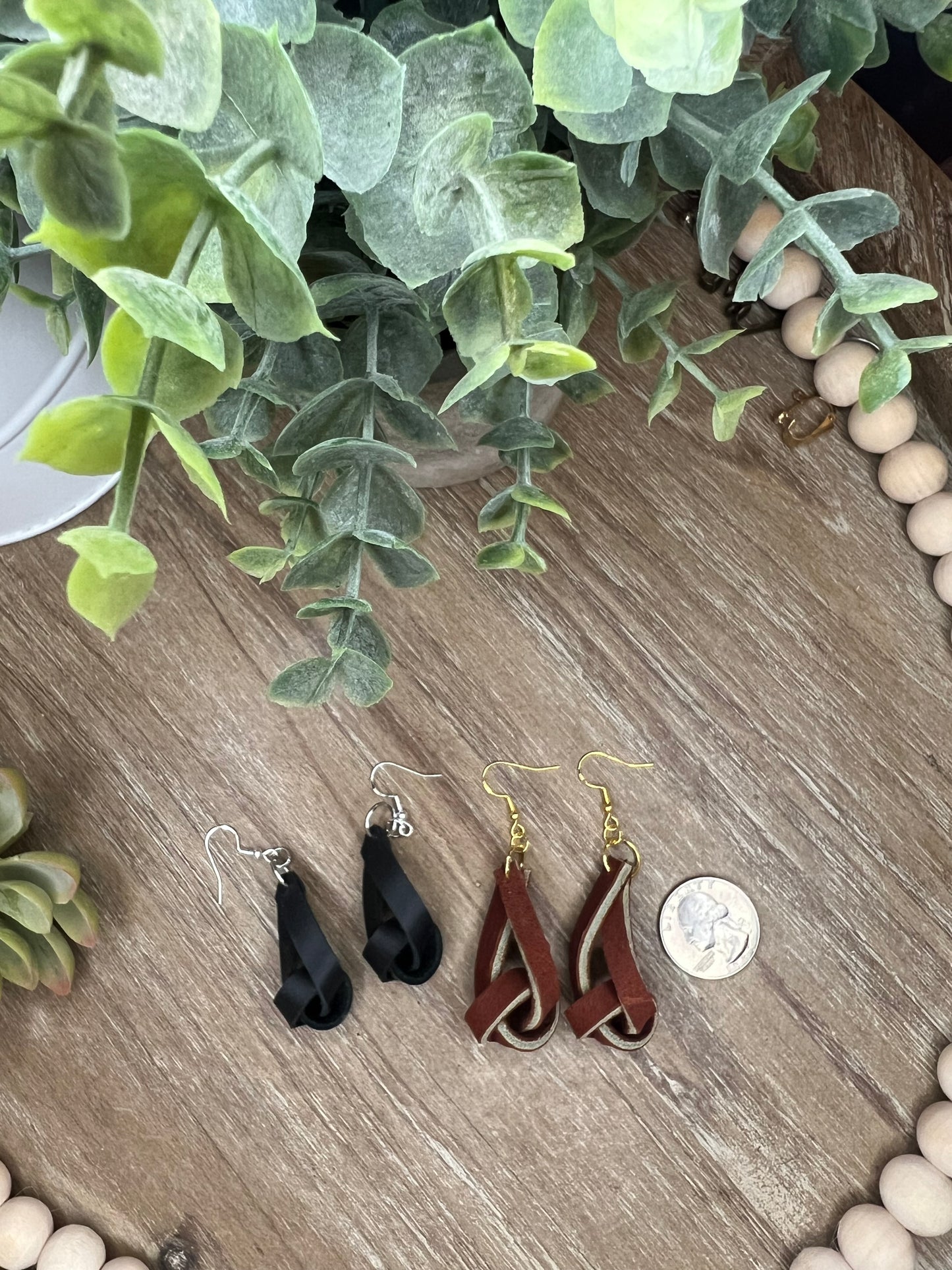 Genuine Leather Curved Knot Dangle Earring