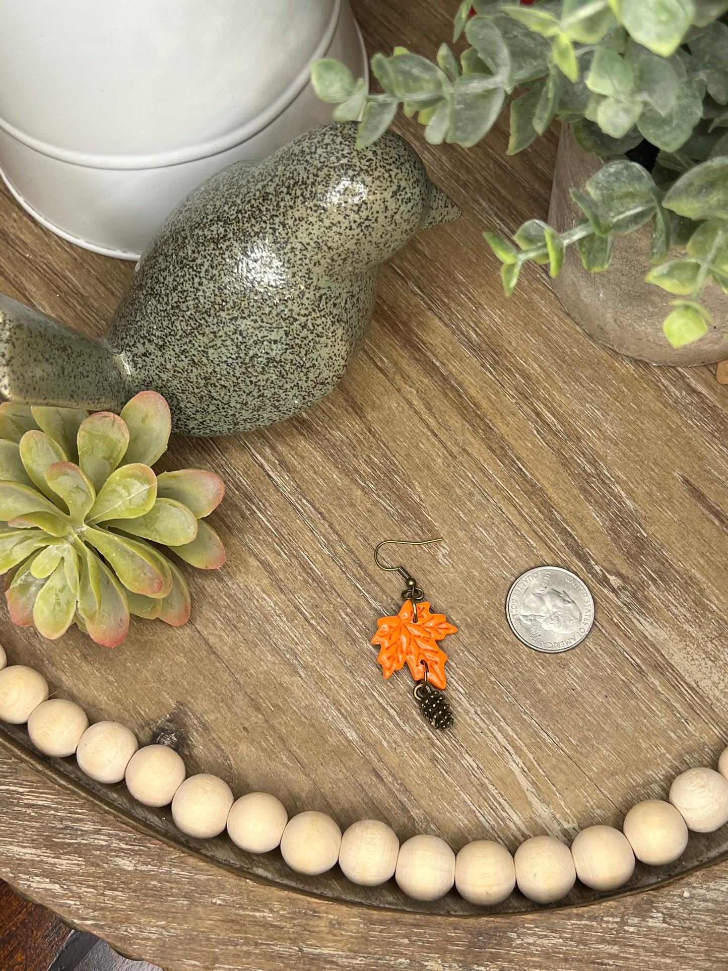 Orange Leaf witb Bronze Pinecone Earrings