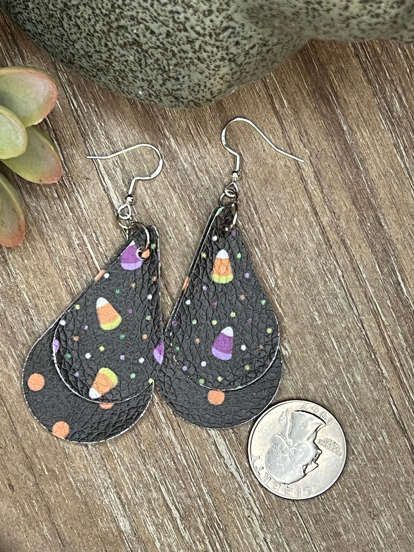 Faux leather/vinyl Halloween Candy Corn Dangle Earrings