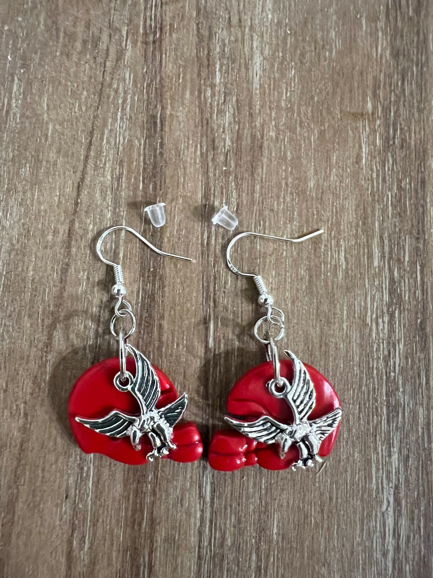 Red Helmet with Hawk Charm Hook Earrings