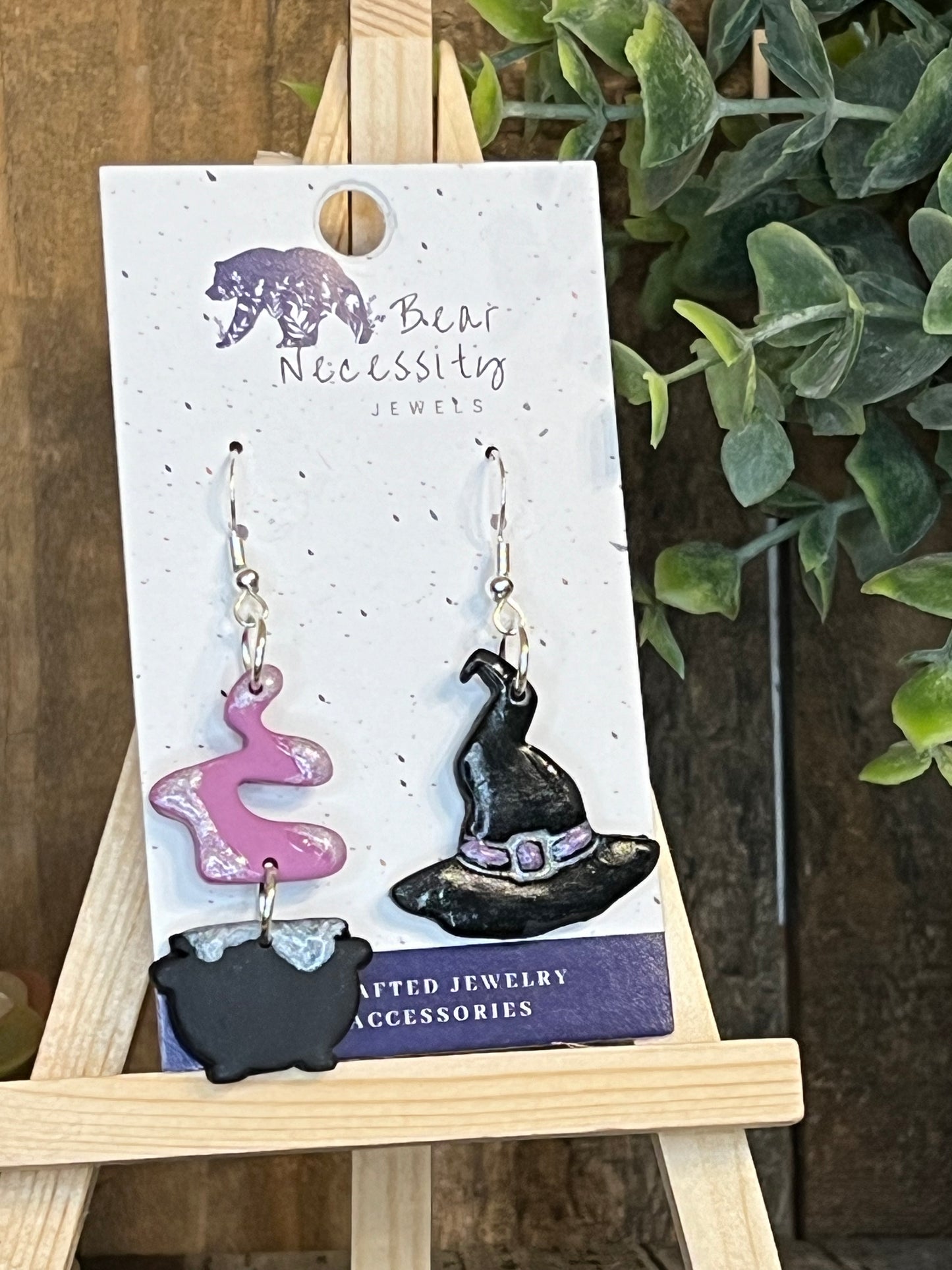 Purple Witches Hat and Witches Brew Dangle Earrings