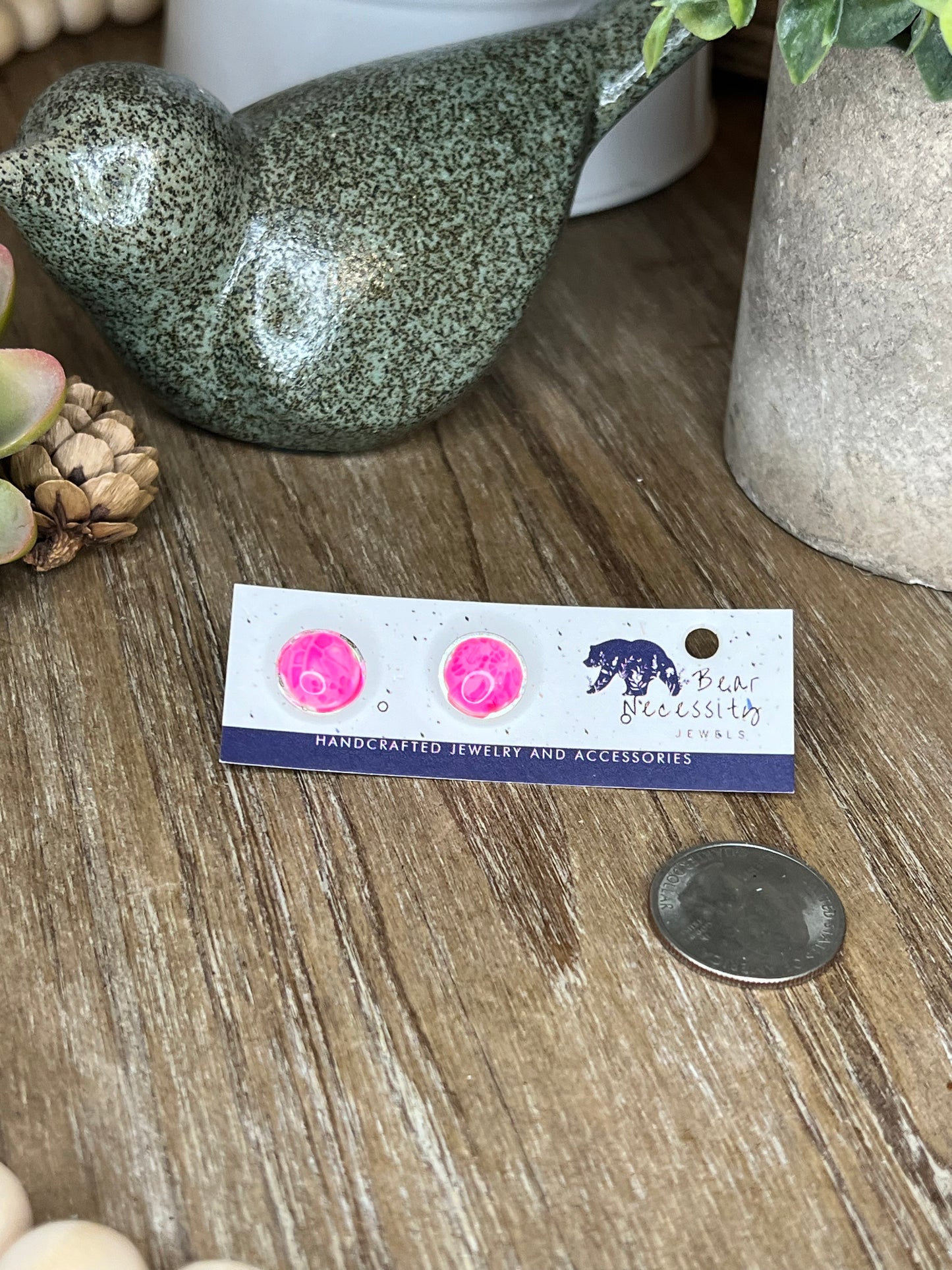 Hot Pink Lace Embossed Stud Earrings