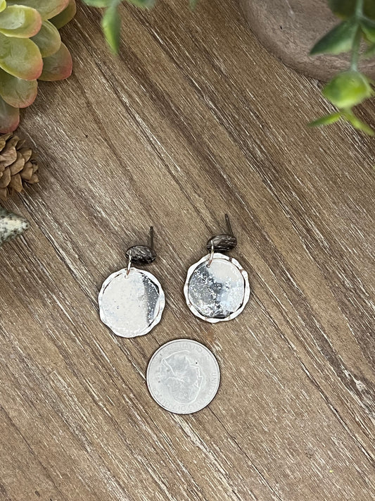 Black and Whute Marbled Embedded in Silver Dangle