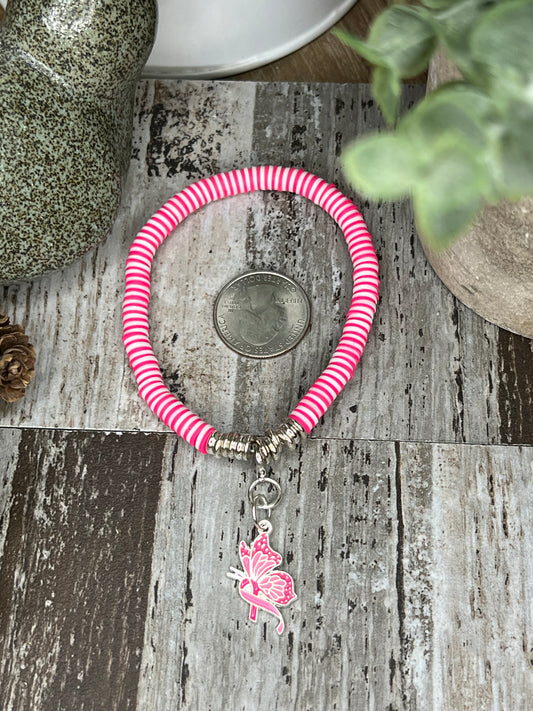 Pink, White, and Silver Breast Cancer Awareness Bracelet