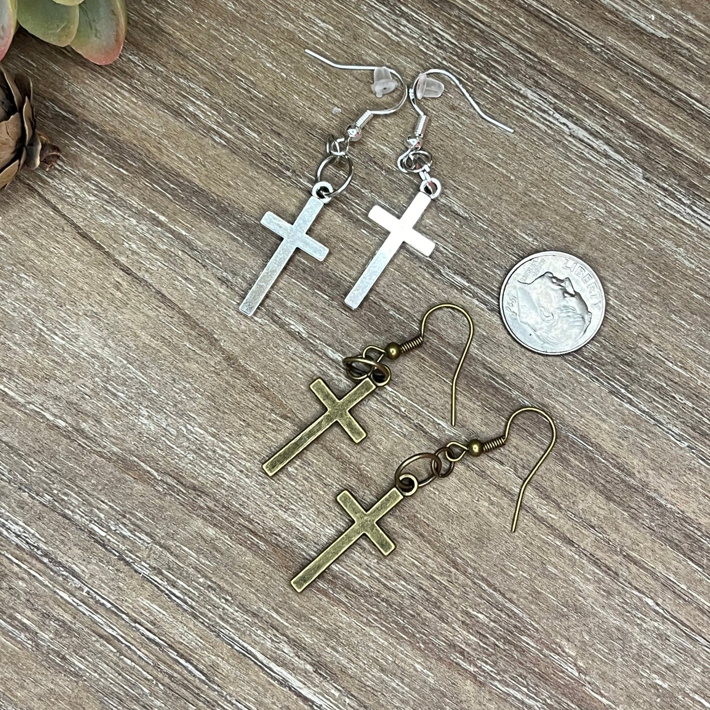 Small Cross  Hook Earrings (Silver or Bronze)